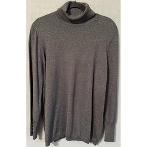 Chicos Sweater Women Size 3 (XL) Black Gold Metallic Top Long Sleeve Turtleneck